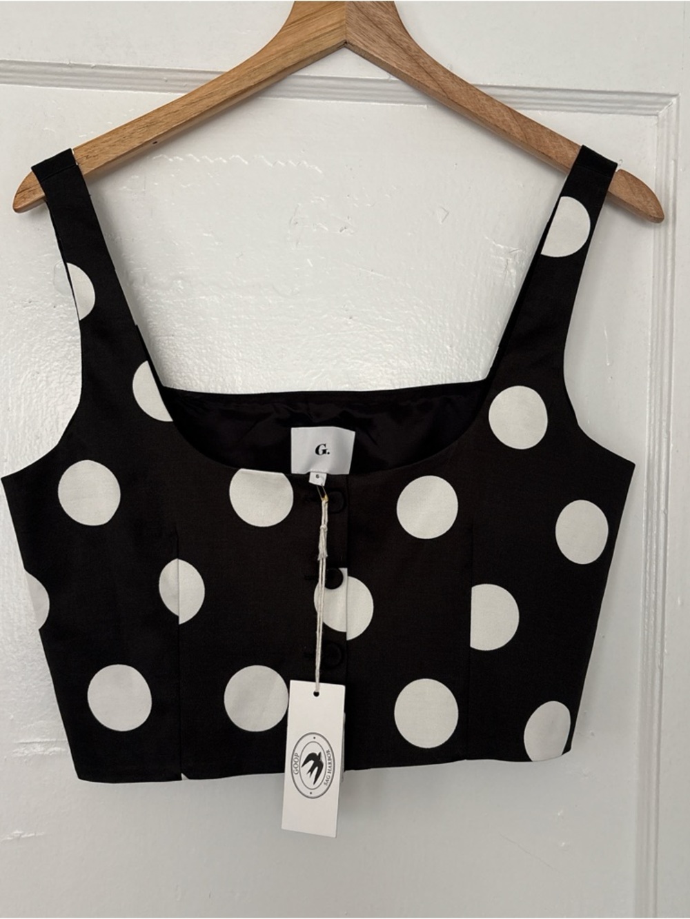 Goop Sag Harbor Black Crop polka dot blouse